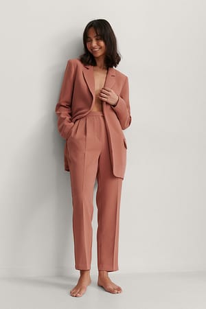 Women Flare Pants Suit Hot Pink Light Beige Blazer + Flare Trousers Suit