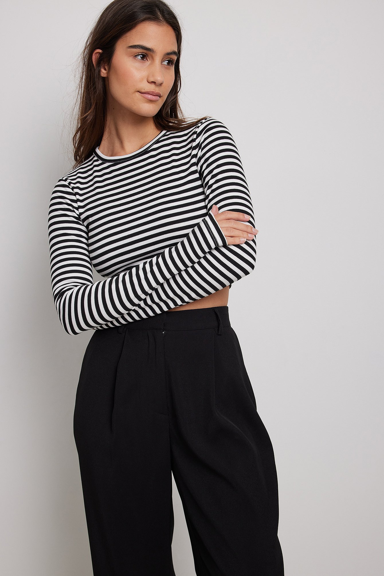 Cropped Long Sleeved Striped Top