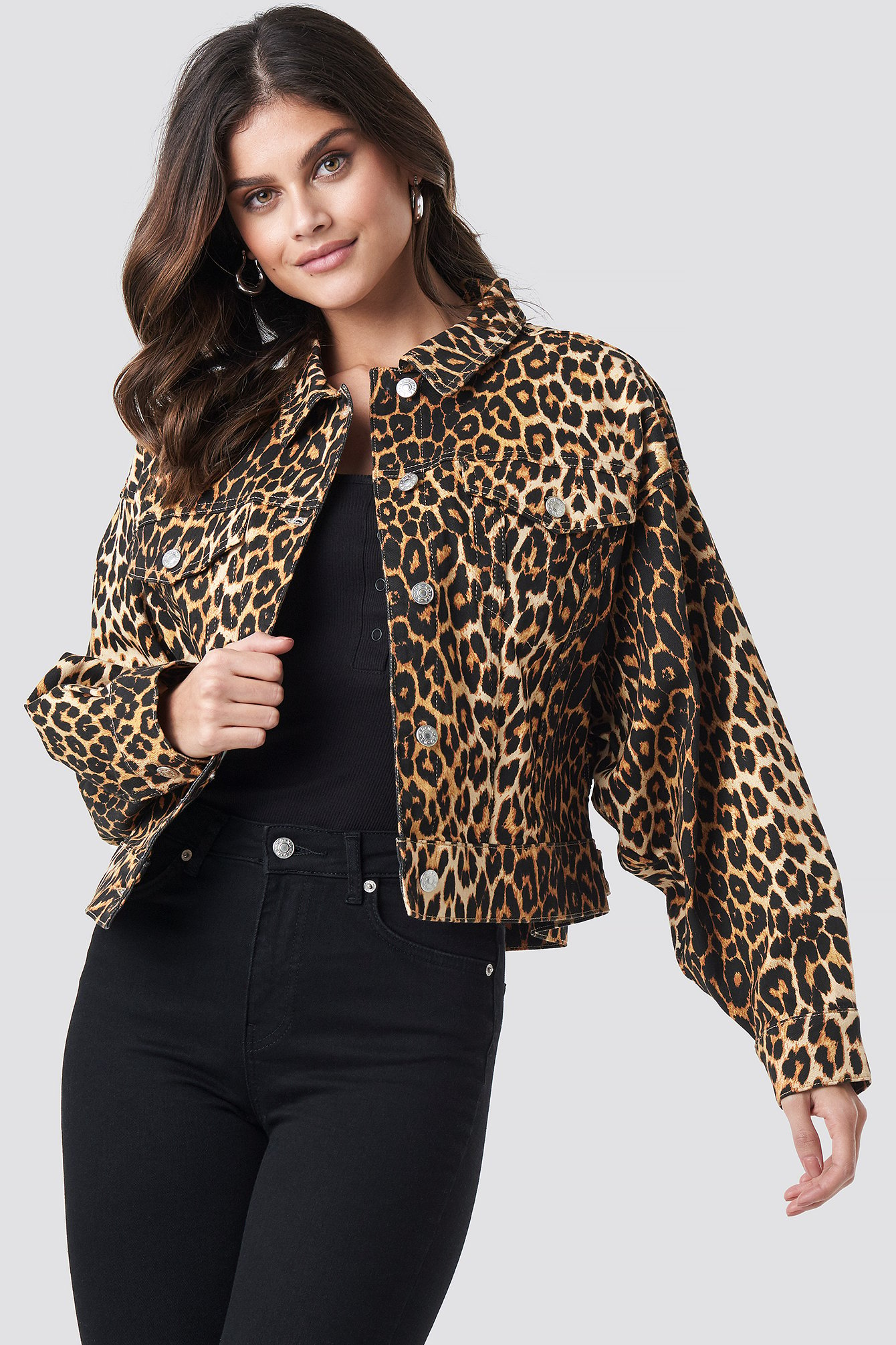 Denim leopard clearance print jacket