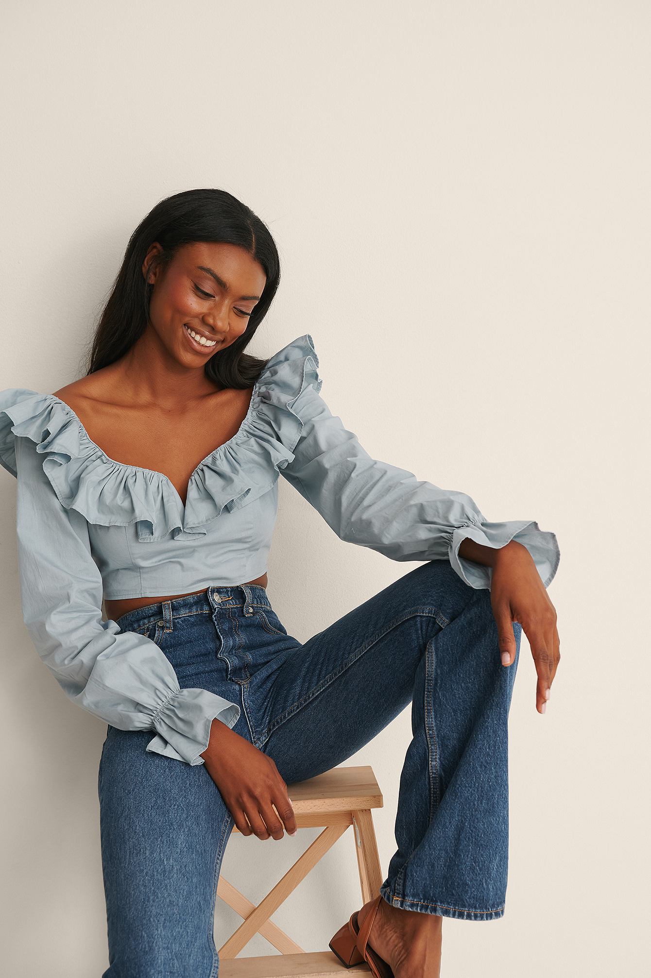 Blue hotsell ruffle blouse