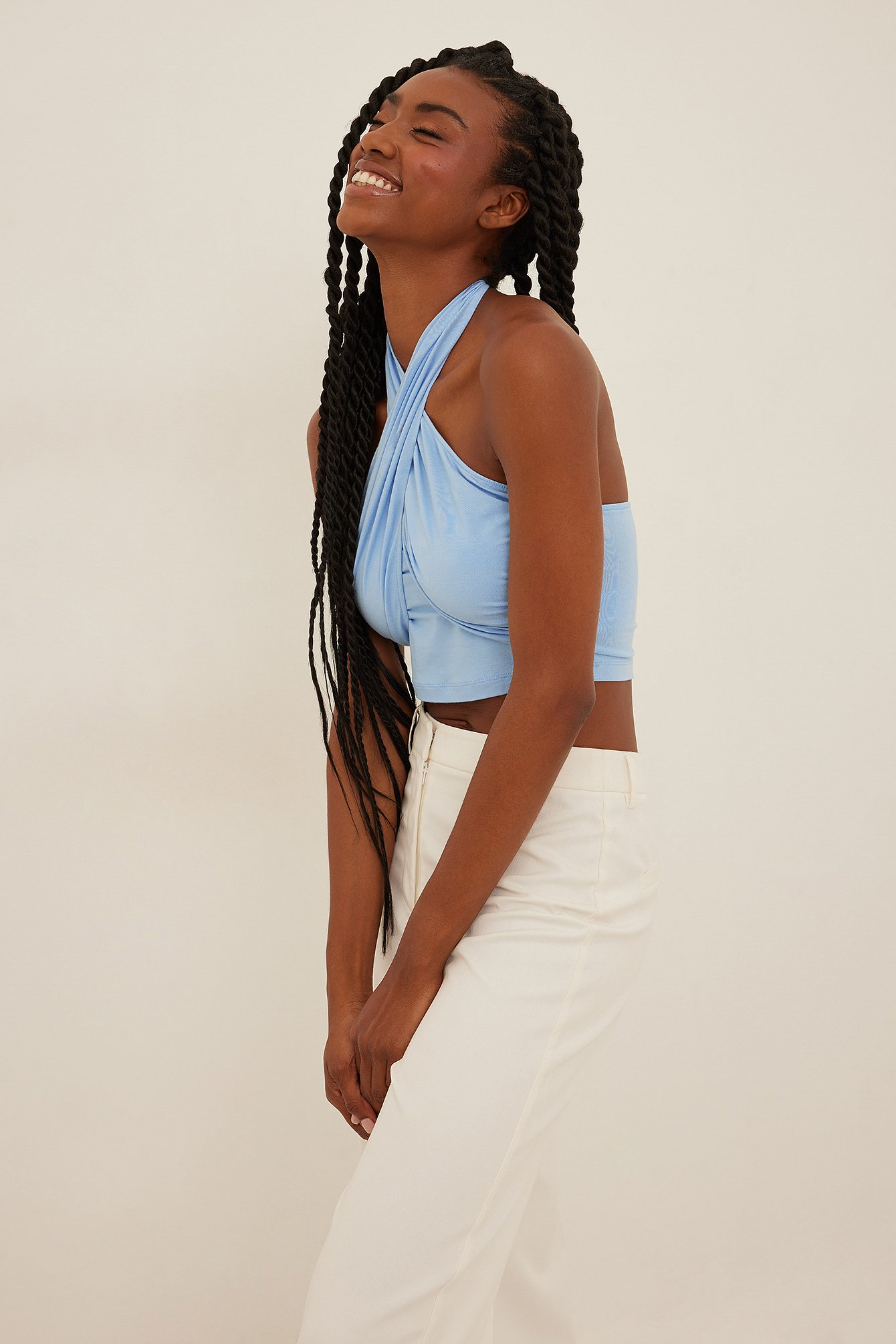 light blue halter top