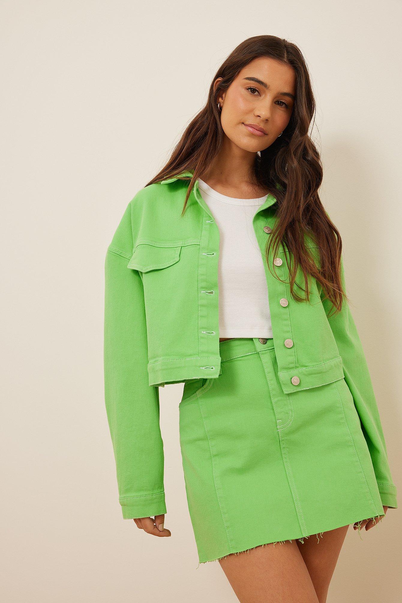 lime green jean skirt