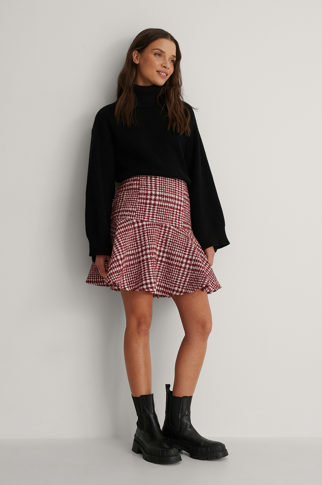 Dogtooth Tweed Skirt Checkered | NA-KD