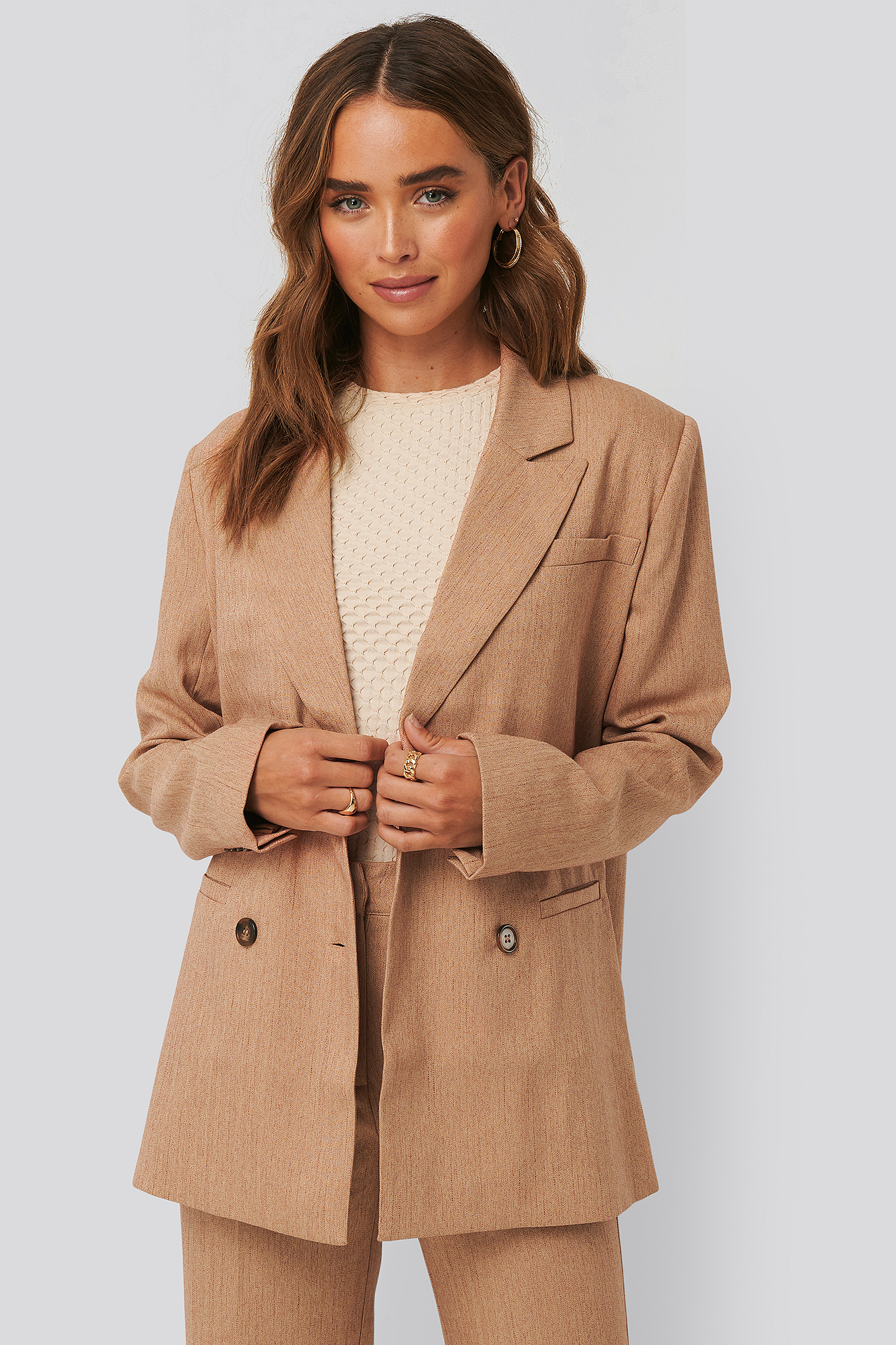 Beige double 2025 breasted blazer womens