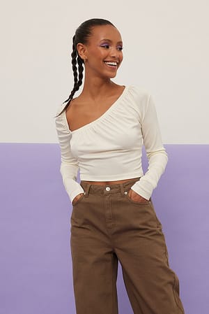 Cream Draped Front Cut Out Top