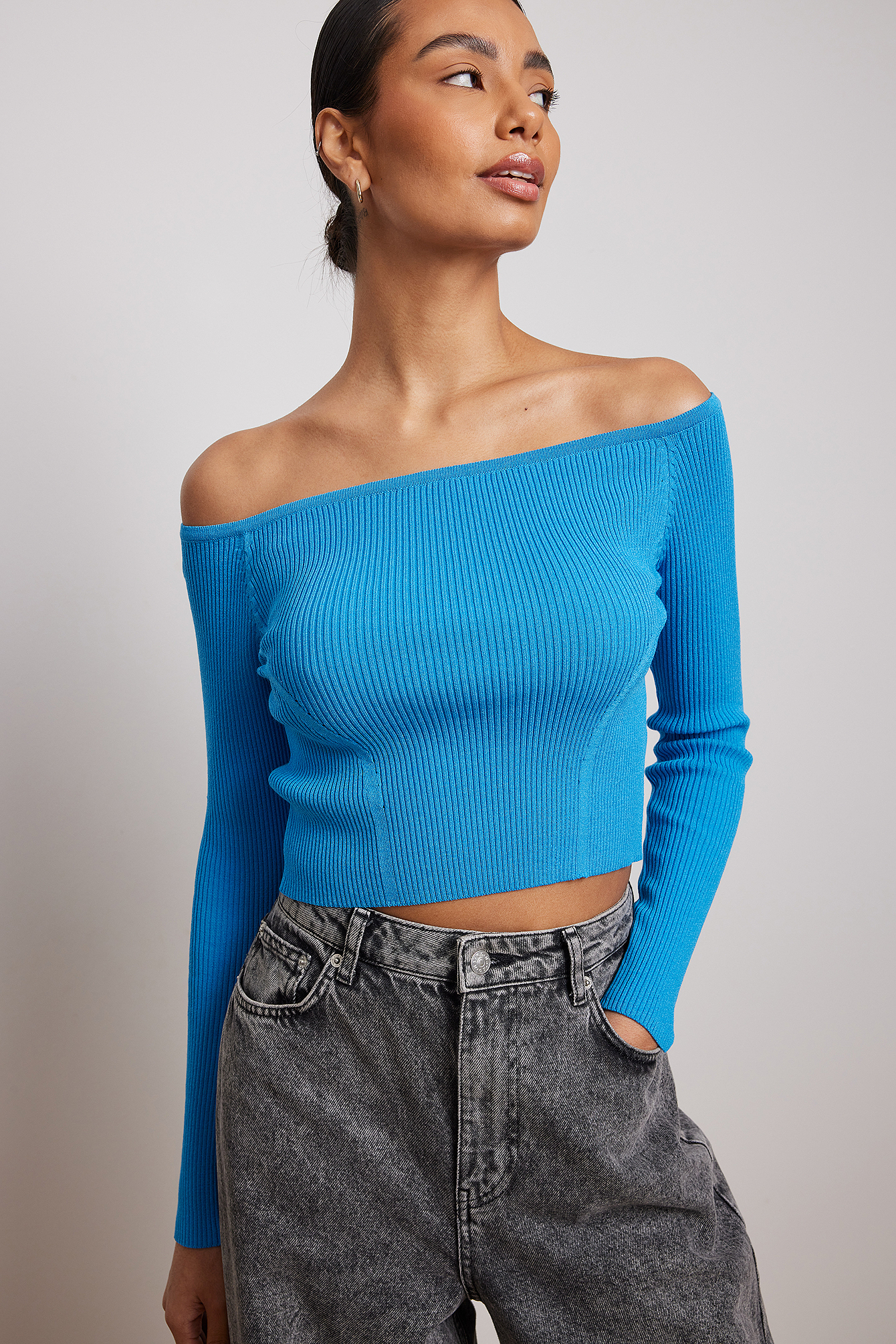 Blue off store the shoulder top