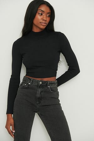Fine Knitted Wrap Detail Sweater Black | NA-KD