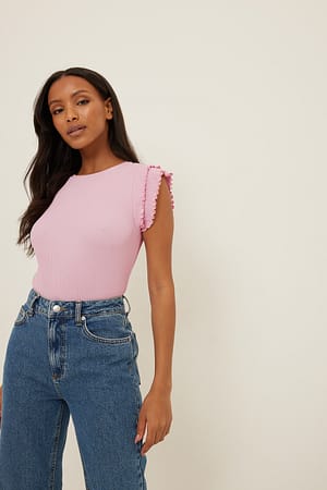 Desert Pink Frill Ribbed Jersey Top