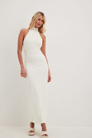 Offwhite Front Draped Tie Maxi Dress