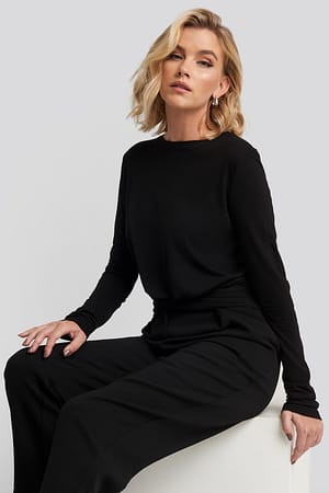 Black Front Knot Long Sleeve Top
