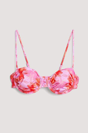 Pink Print Bikini-Oberteil mit gesammelten Körbchen