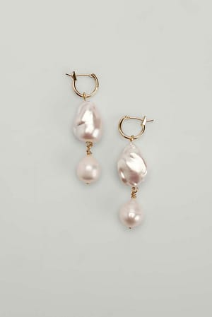 White Store øreringe med hængende perler