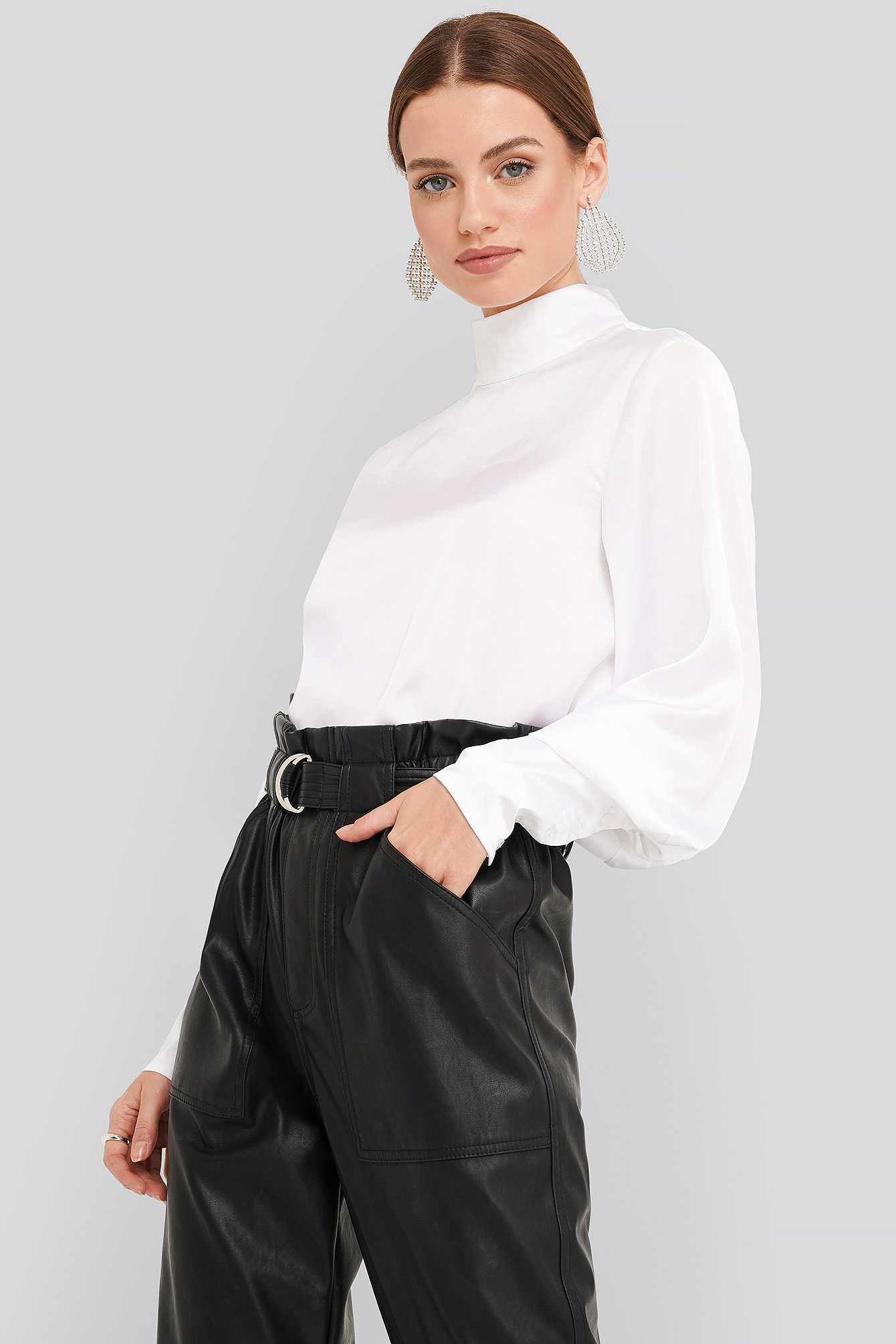 White satin cheap blouse with collar