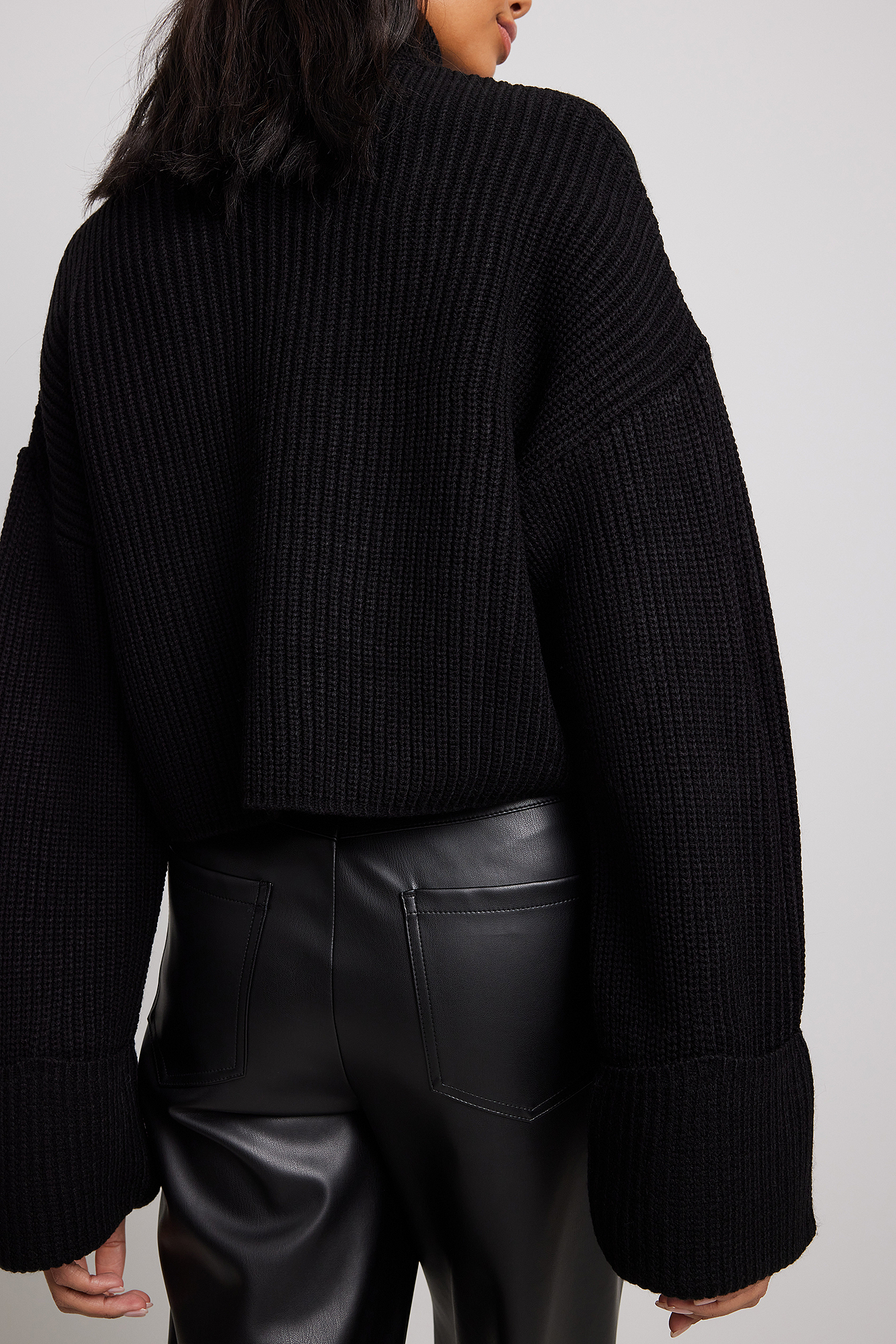 High Neck Wide Sleeve Knit Sweater Black | NA-KD