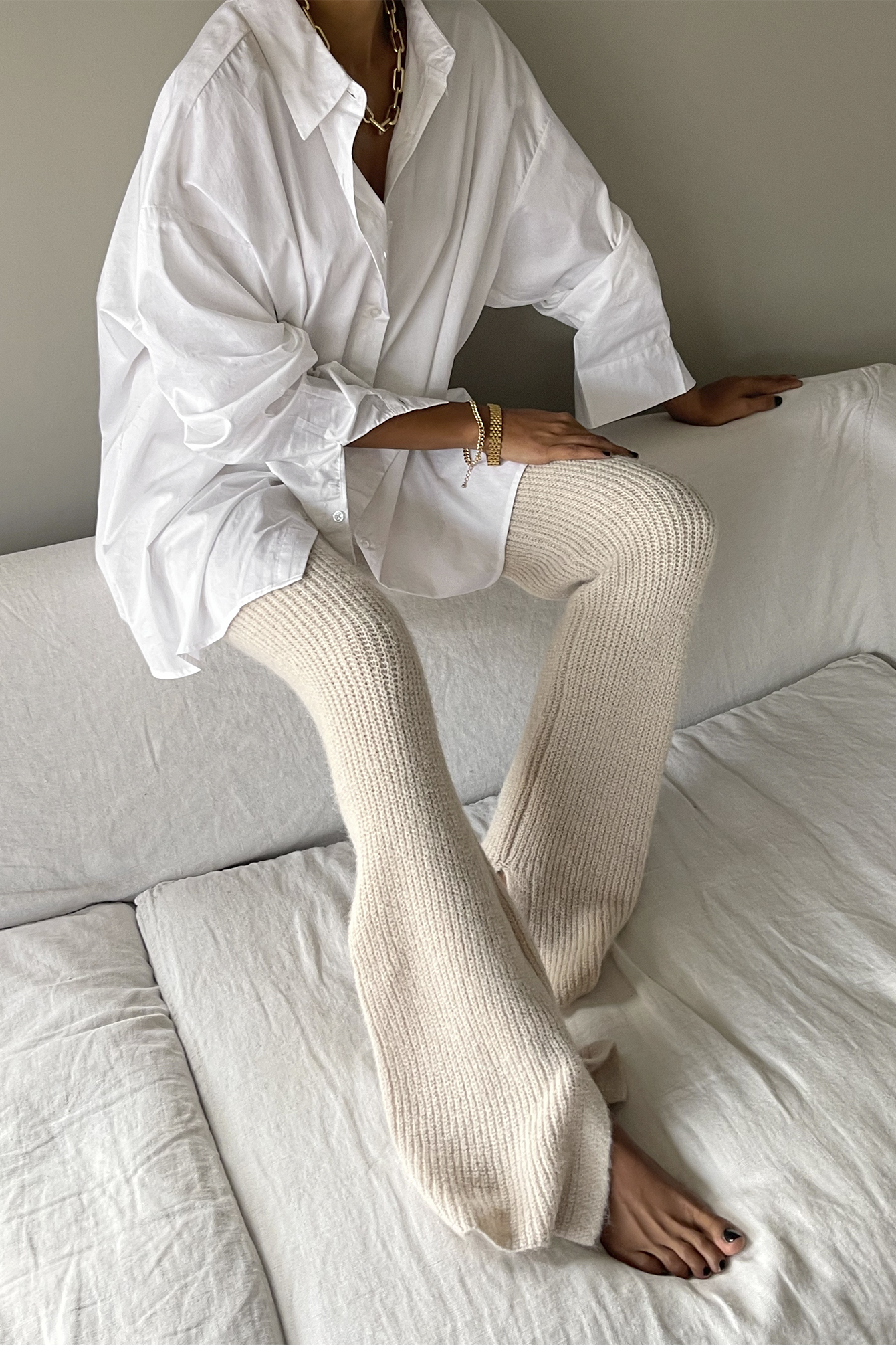 High Waisted Knitted Slit Detail Pants Beige | NA-KD