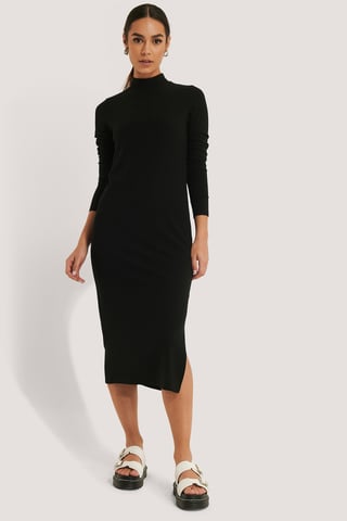 Recycelt Geripptes Midi Kleid Schwarz Na Kd Com