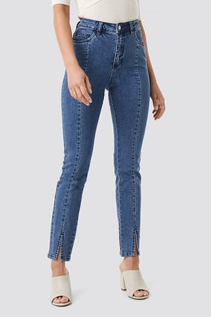 Blue Skinny Jeans NA-KD Slit Highwaist Front |