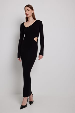 Knitted Cut Out Detail Maxi Dress Black | NA-KD