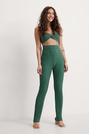 Green Melange Knitted Rib Pants