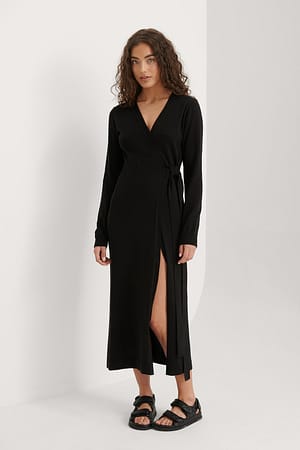 Black Vestido de Malha Estilo Robe