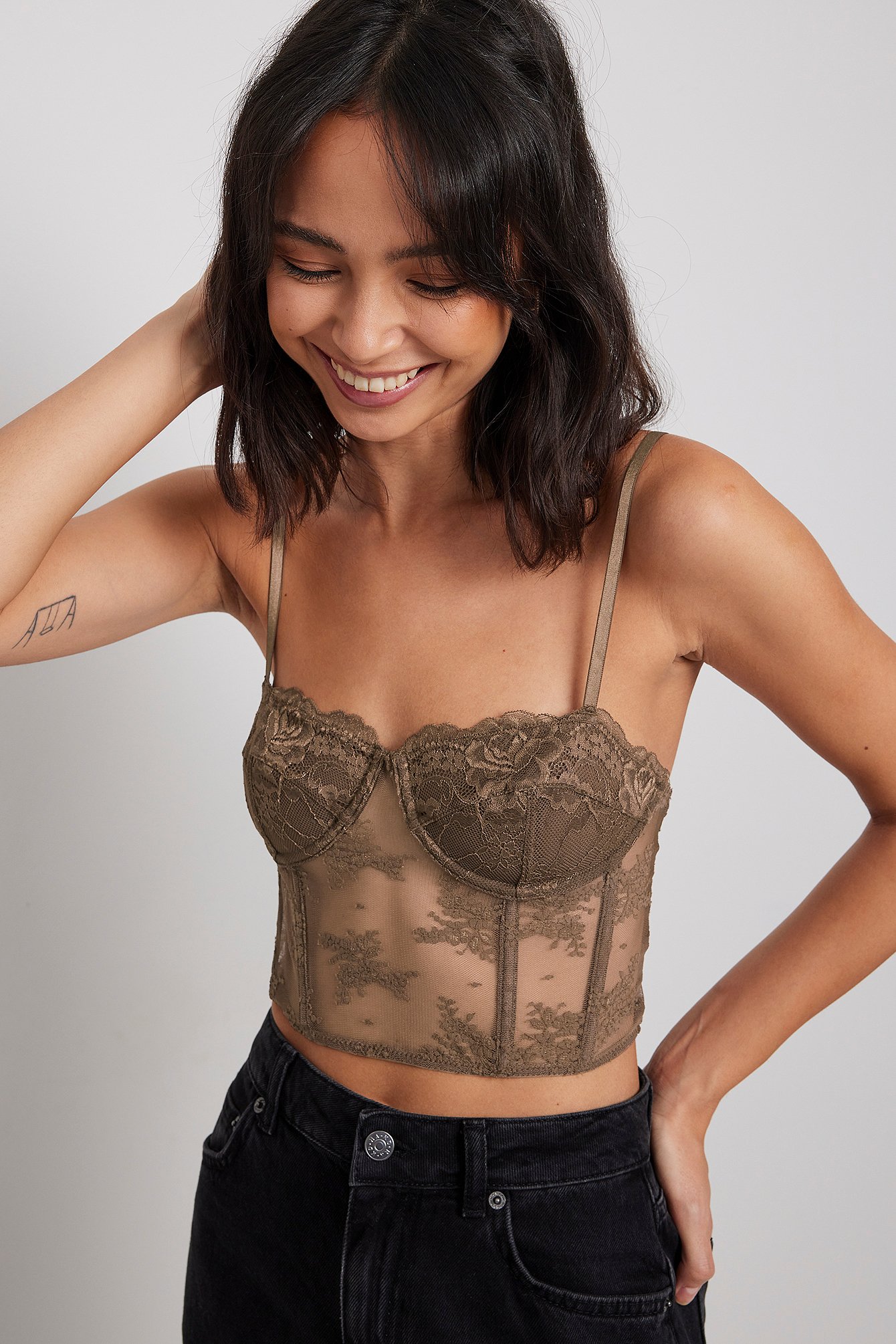 brown lace bralette top