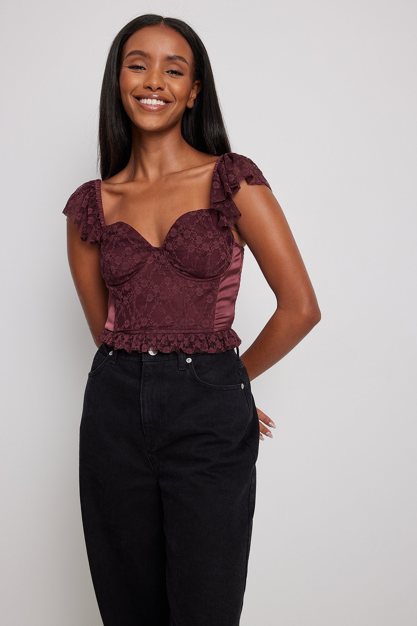 Burgundy bustier sales top