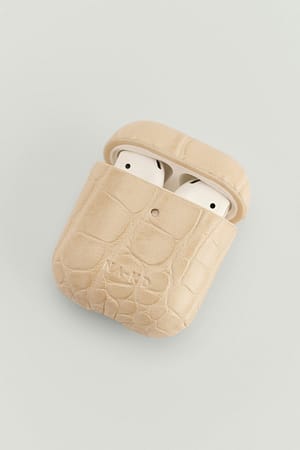 Beige Leather Look Air Pod Case
