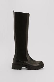 Leather Profile Shaft Boots Black | NA-KD