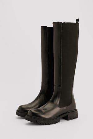 Leather Profile Shaft Boots Black | NA-KD