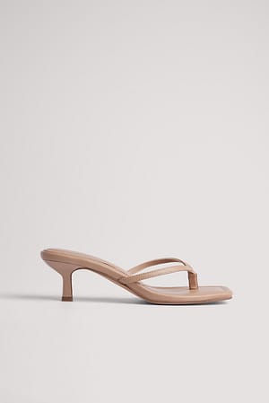 Beige Leather Thong Strap Sandals