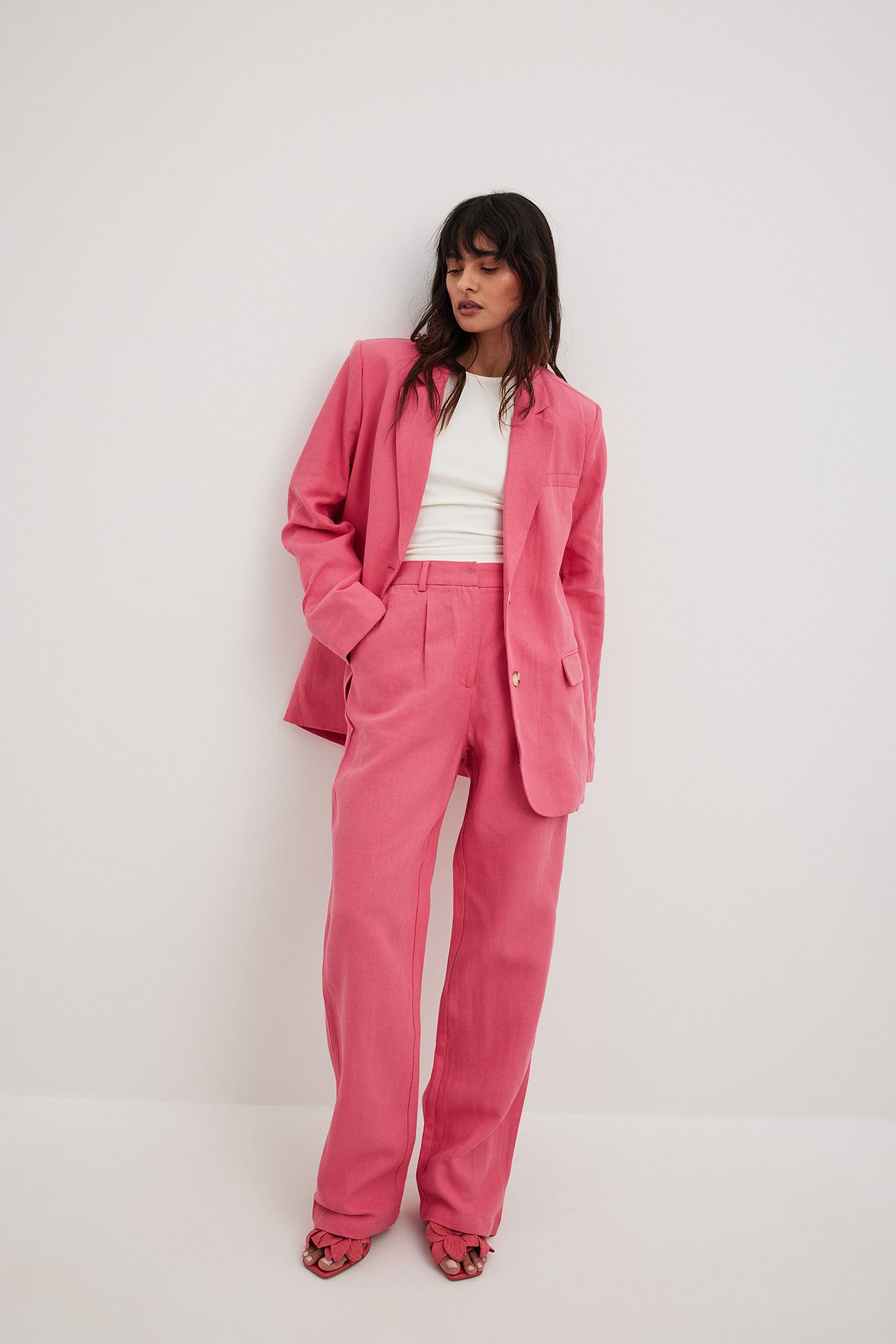 Lucy - Pink High Waisted Kick Flare Trousers | High Waisted Trousers | Miss  G Couture