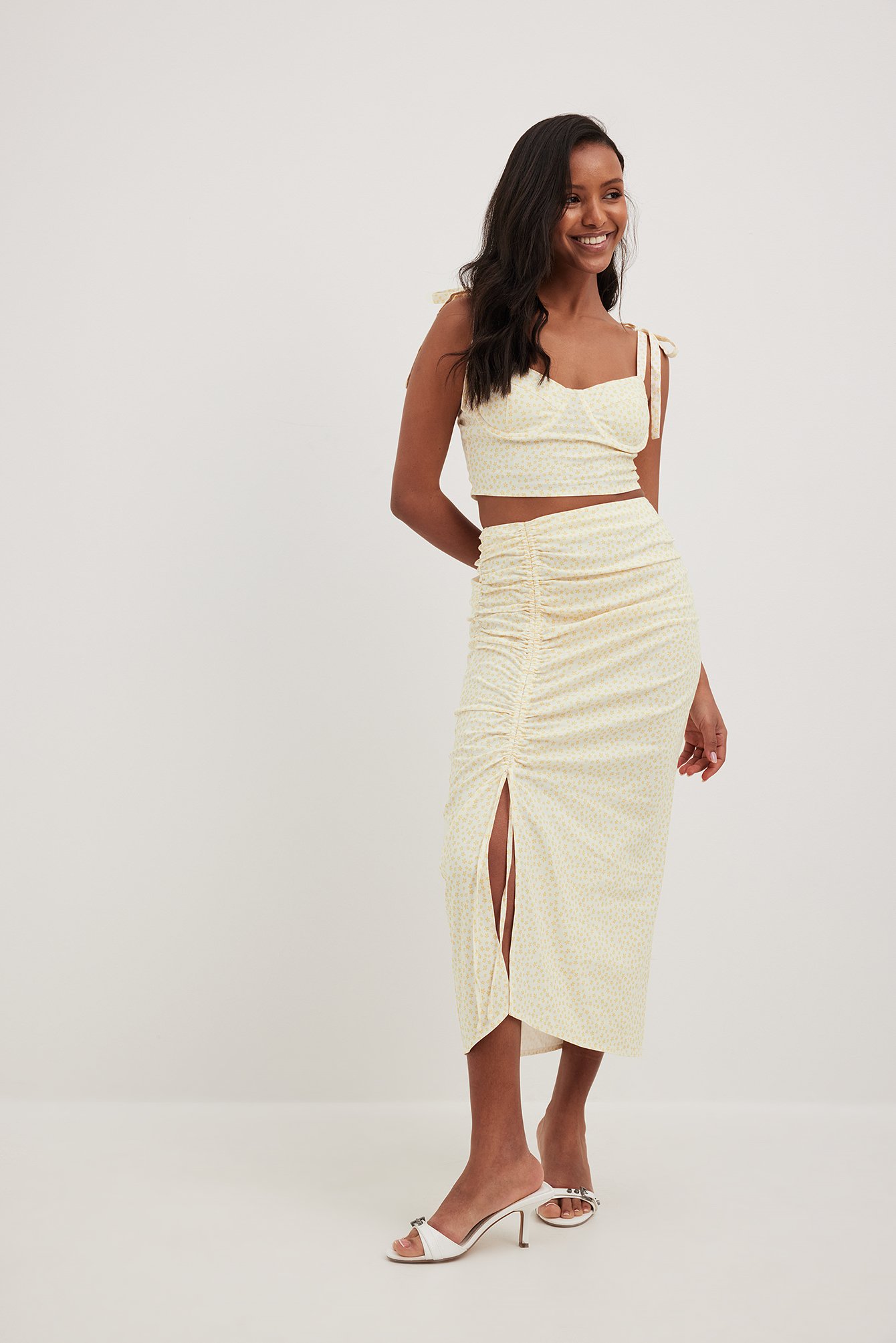 White and yellow midi skirt sale