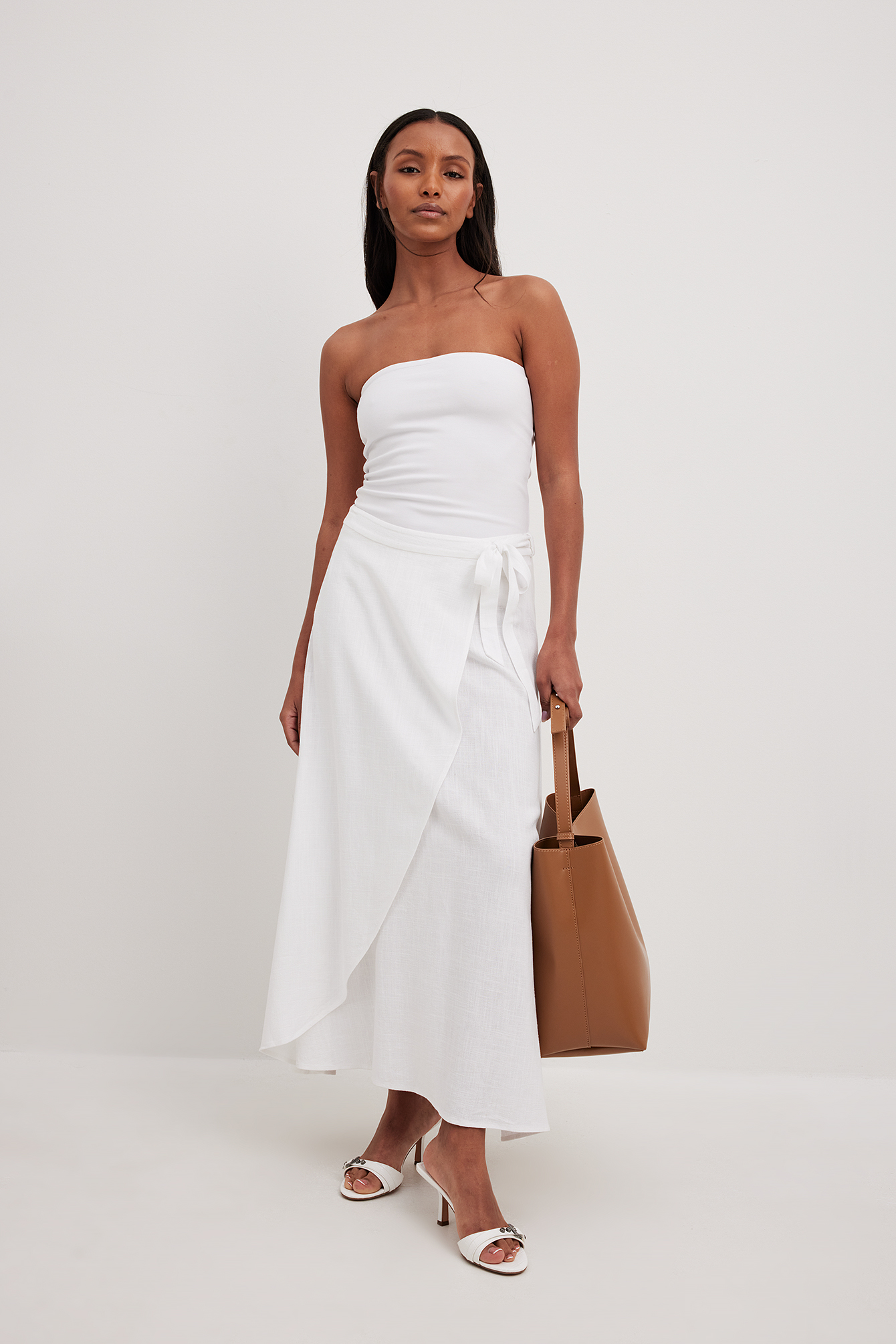 Linen Blend Midi Wrap Skirt