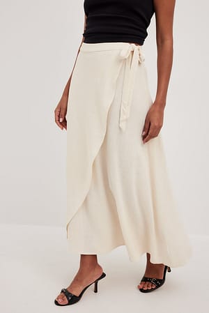 Linen Blend Midi Wrap Skirt Beige | NA-KD