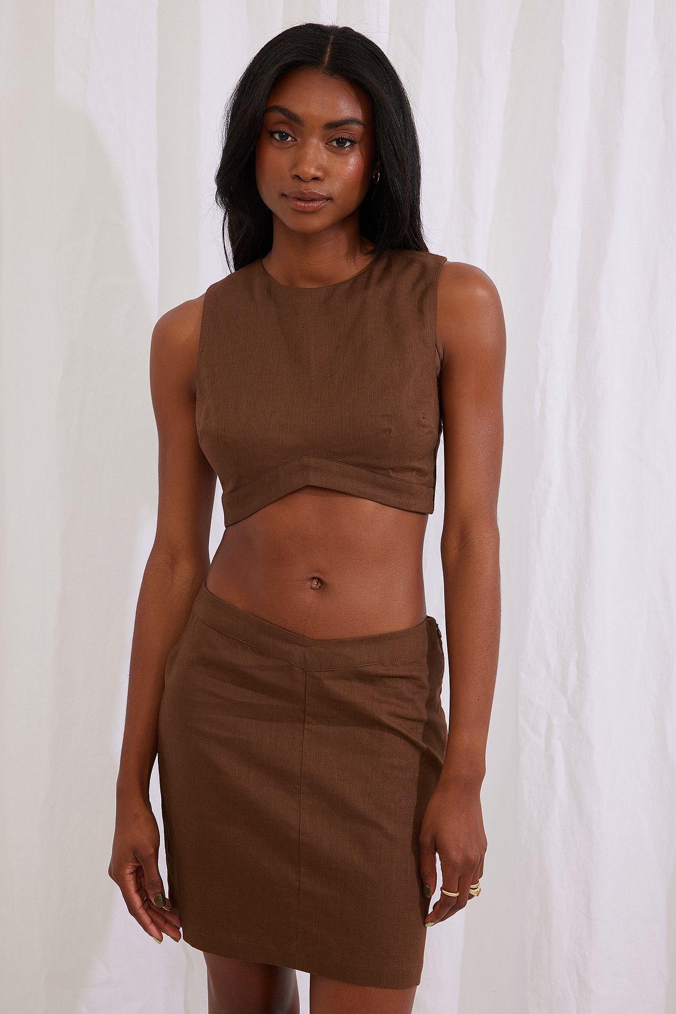 Linen Blend Mini Skirt Brown NA KD