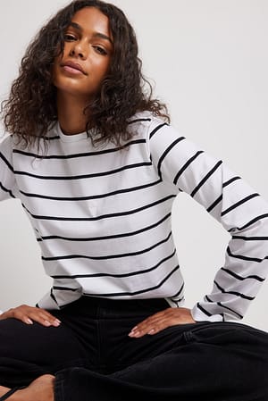 Black/White Long Sleeve Boxy Fit Stripe Top
