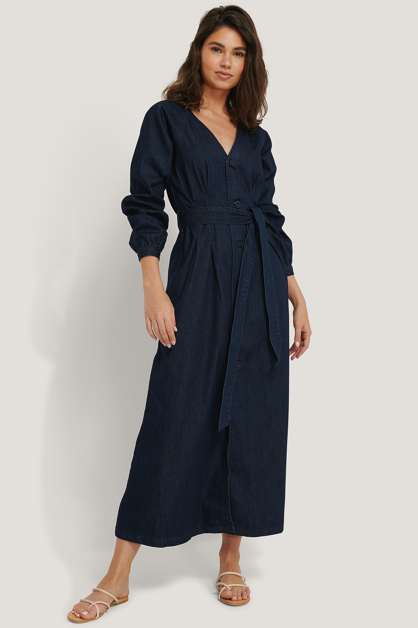 long denim dress with sleeves