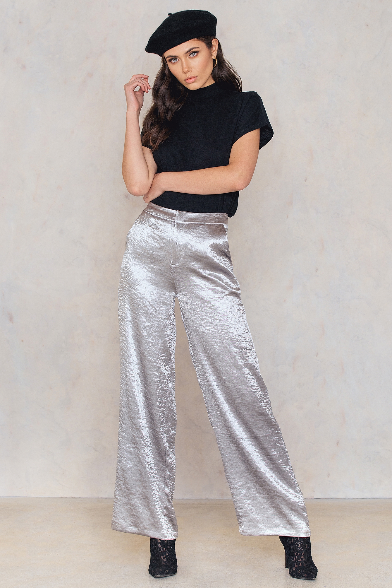 Zara Metallic Pleated Pants