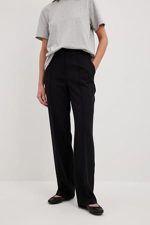 Black Calça de fato de cintura média alta com costuras visíveis