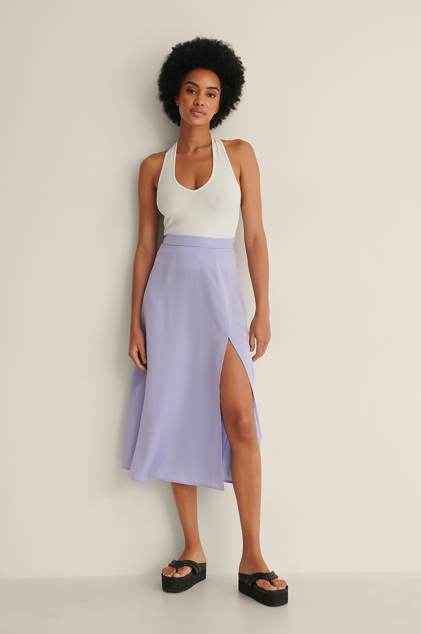 Midi Front Slit Skirt Beige | NA-KD