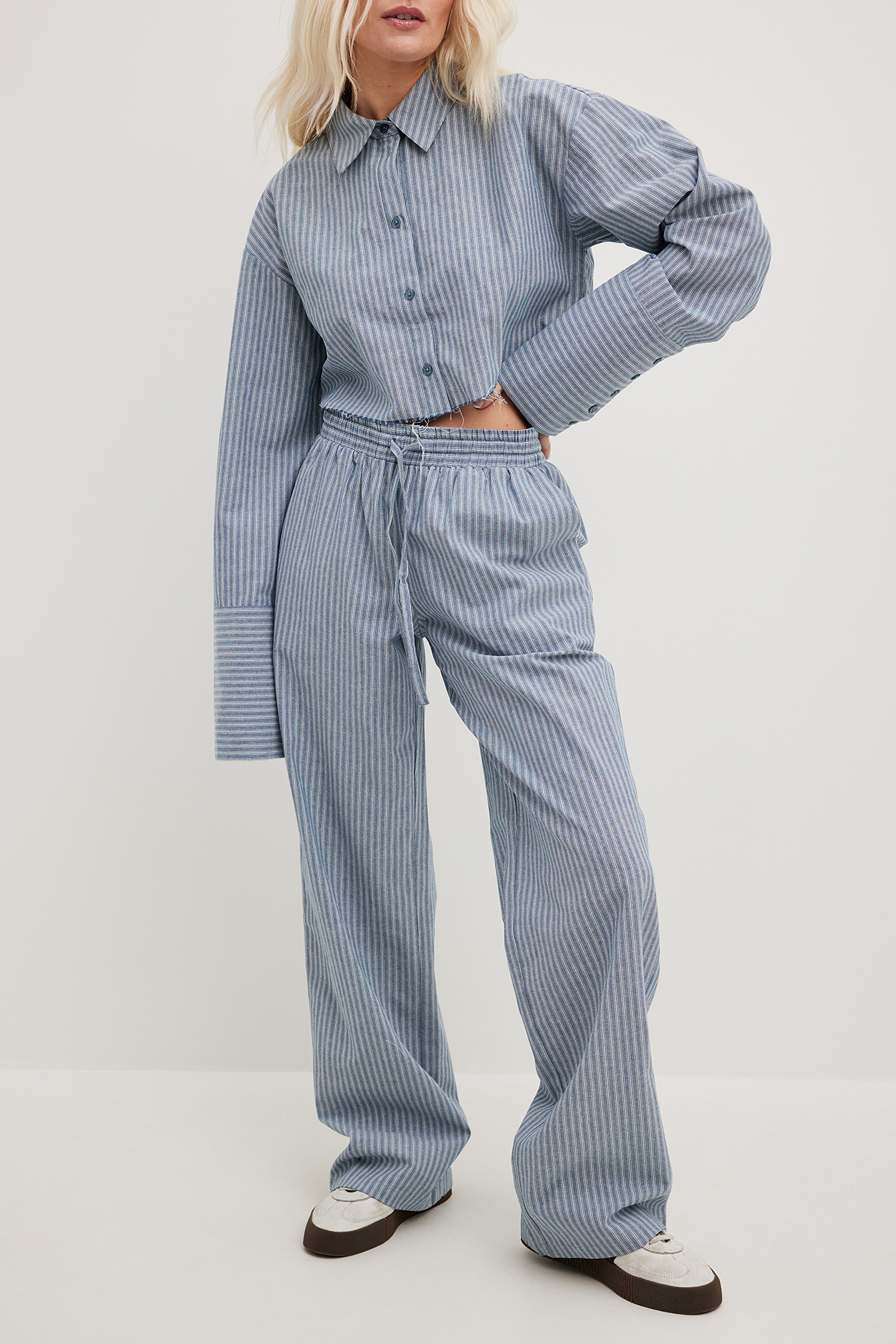 Pinstripe drawstring hot sale pants