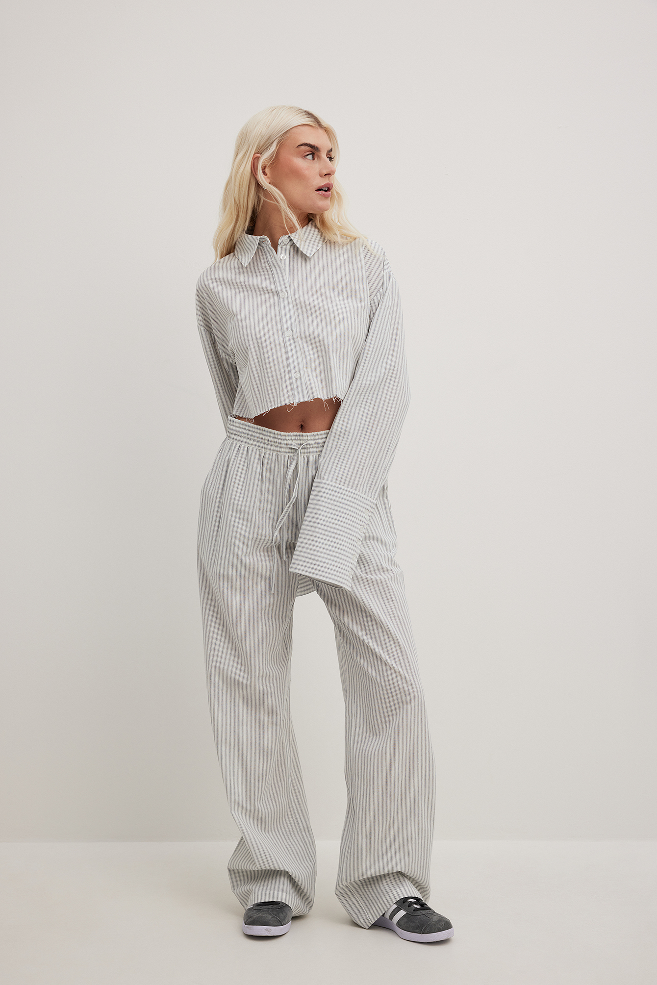 Drawstring Detail Striped Trousers White | NA-KD