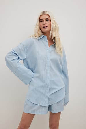 Oversized Striped Linen Blend Shirt Blue | NA-KD