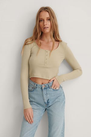 Ribbed Henley Cropped Tank Top