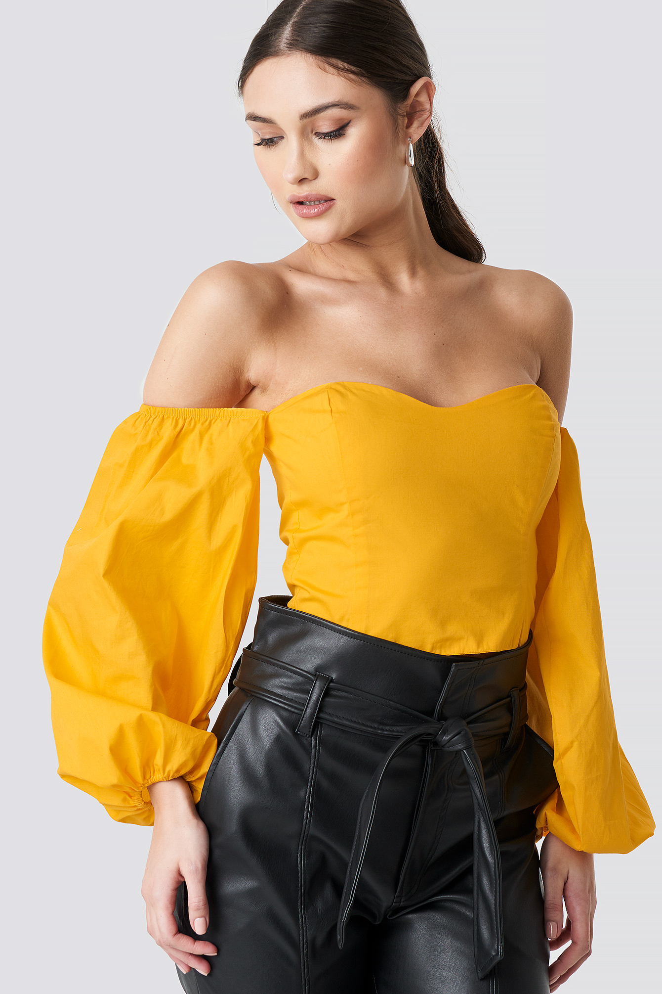 Off Shoulder Balloon Sleeve Top Yellow NA KD