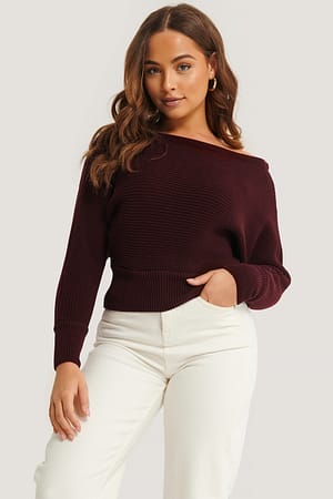 Burgundy Off Shoulder Sweater