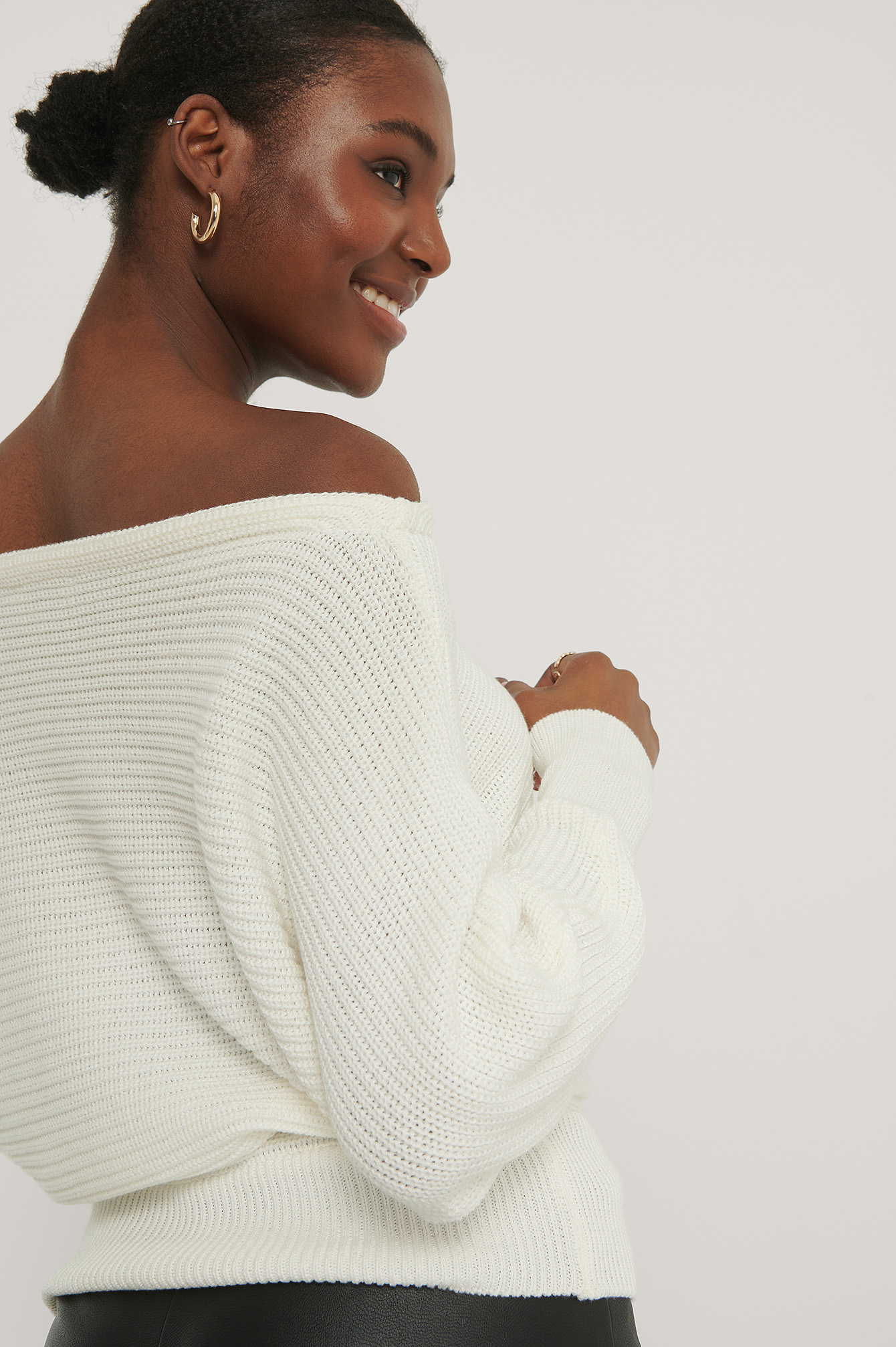 Cable knit clearance off shoulder sweater