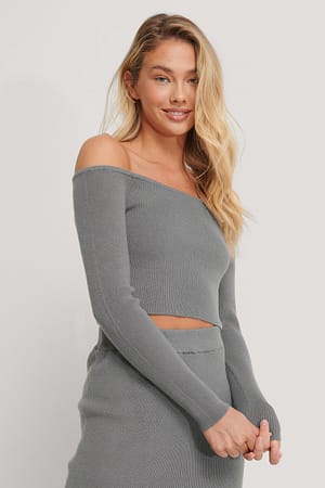 Off Shoulder Knitted Top Grey | NA-KD
