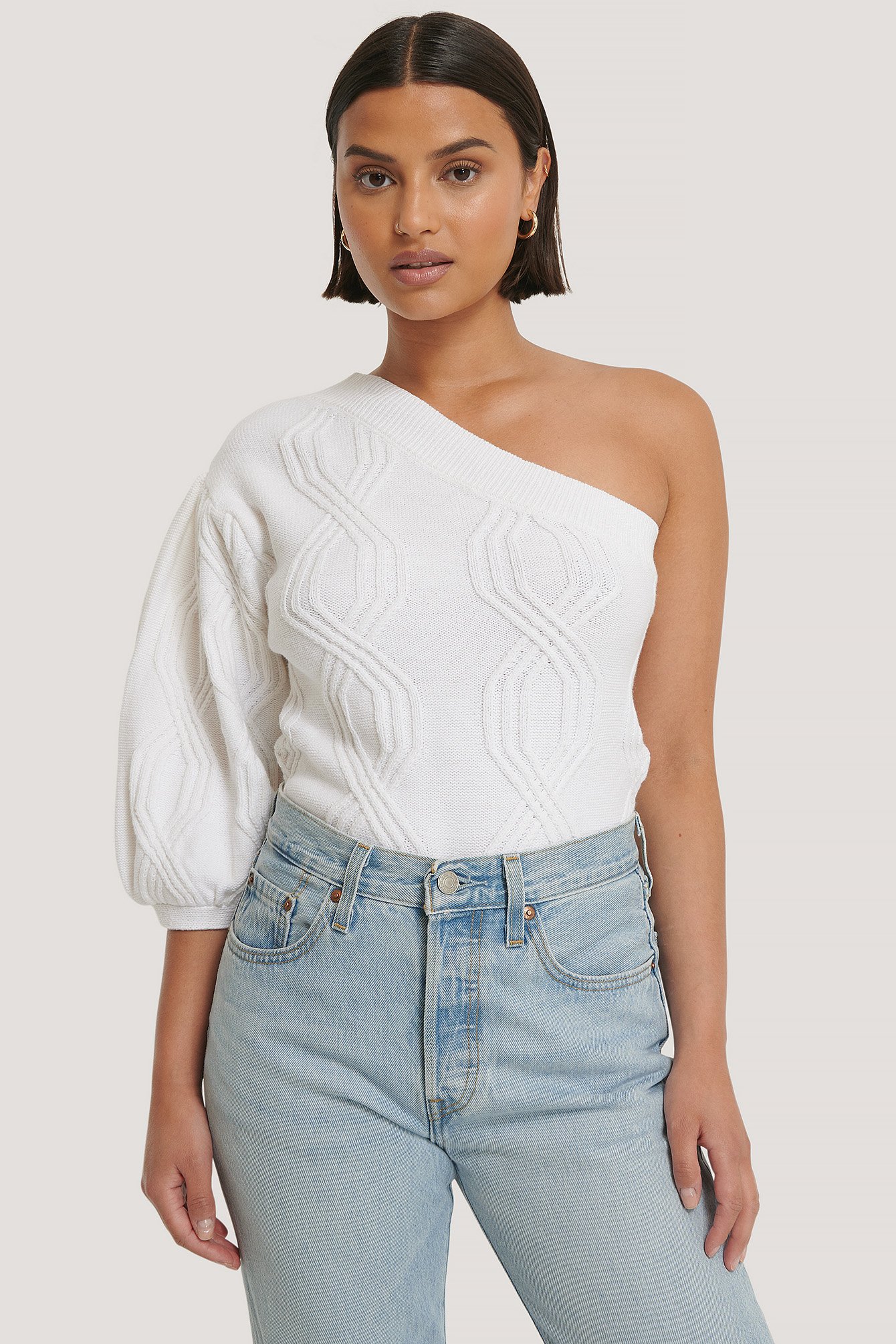 One shoulder white on sale jumper