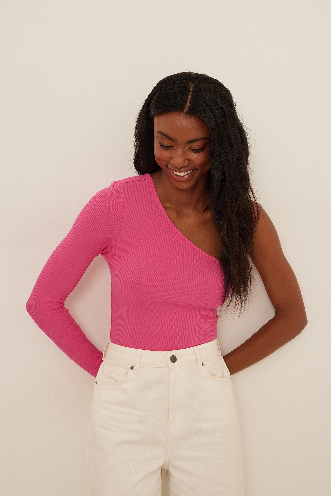 Neon pink one shoulder cheap crop top